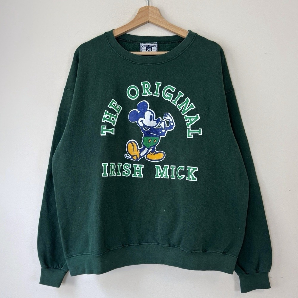 Vintage 90's Disney Mickey Notre Dame Fighting Irish Football Green Sweatshirt L